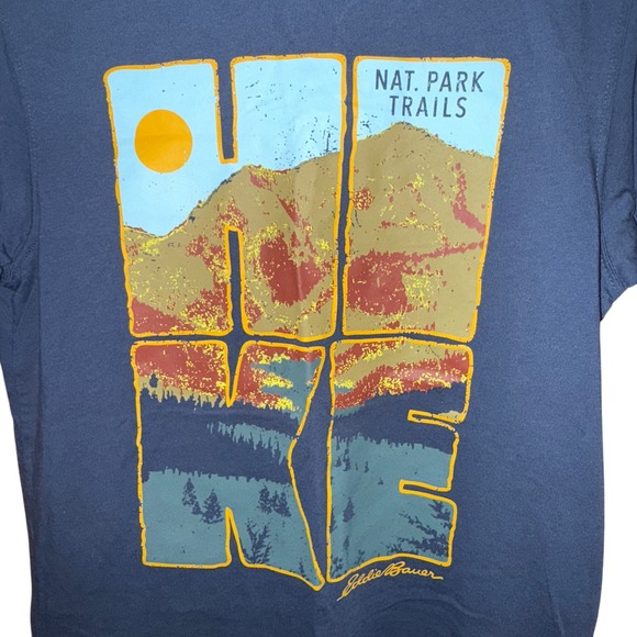 Eddie Bauer Mens Hike Nat Park Trails Graphic T Shirt Short Sleeve Blue - Picture 1 of 6